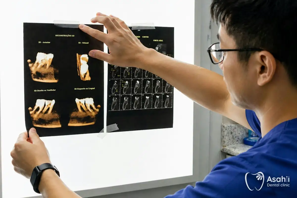 Step 1 of an implant: examination and X-rays to assess the jawbone